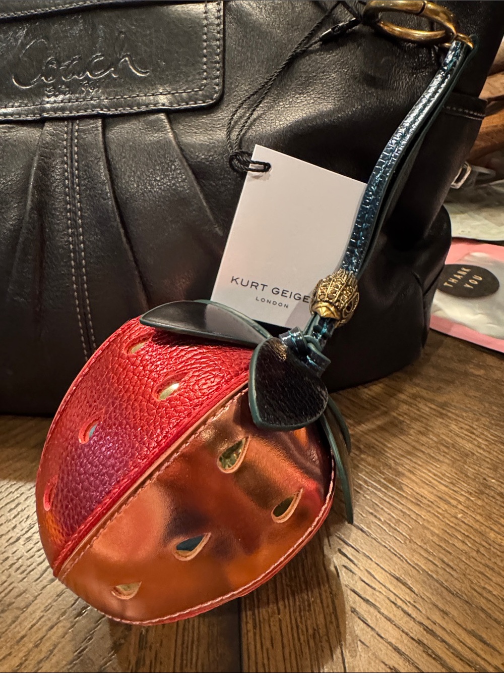 Kurt Geiger Red and Metallic Peach Strawberry Bag Charm